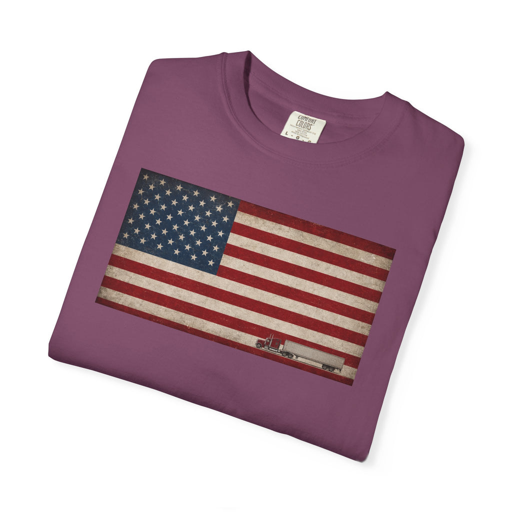 American Flag Big Rig Trucker T-Shirt — Patriotic Semi Truck Tee