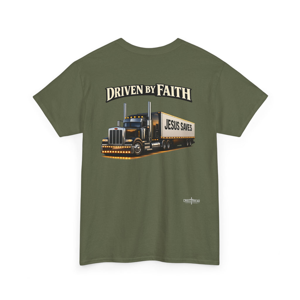 Driven By Faith Truck T-Shirt — 'Jesus Saves' Christian Trucker Tee