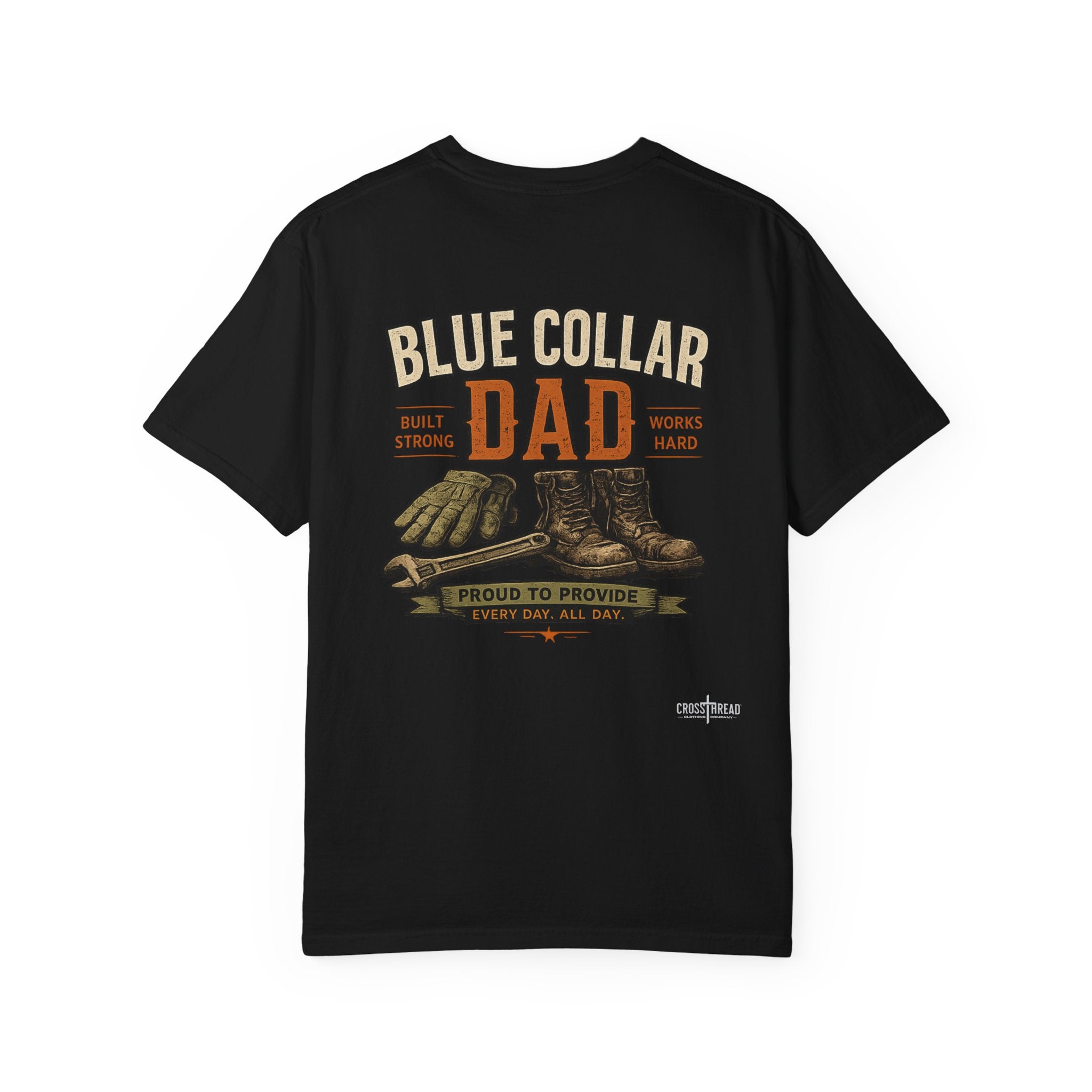 Blue Collar Dad T-Shirt — Vintage Work Gloves and Boots Design