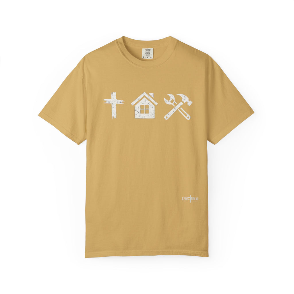 Faith Family Work T-Shirt — Inspirational Christian Men’s Tee