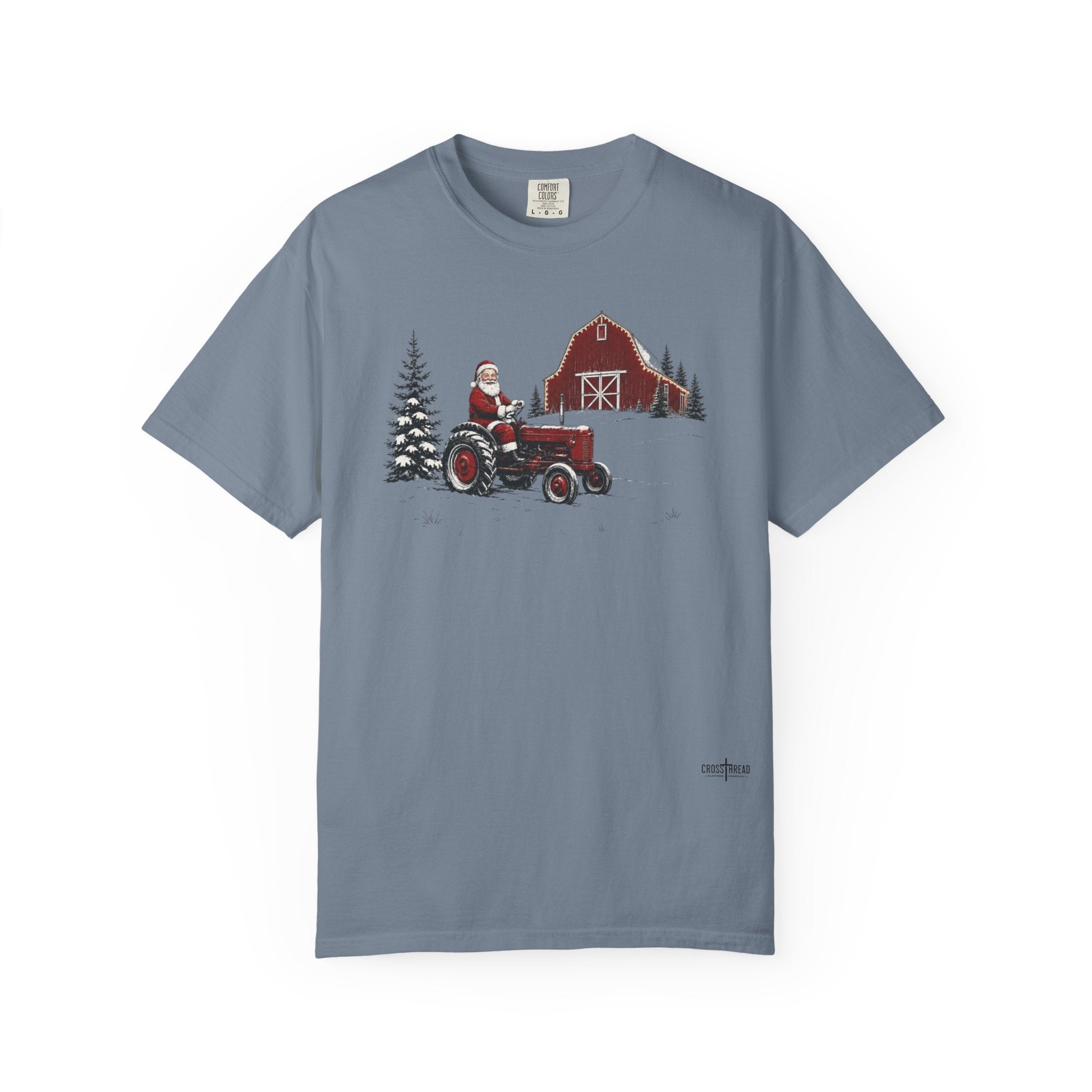 Rustic Santa Tractor and Barn Comfort Colors Shirt