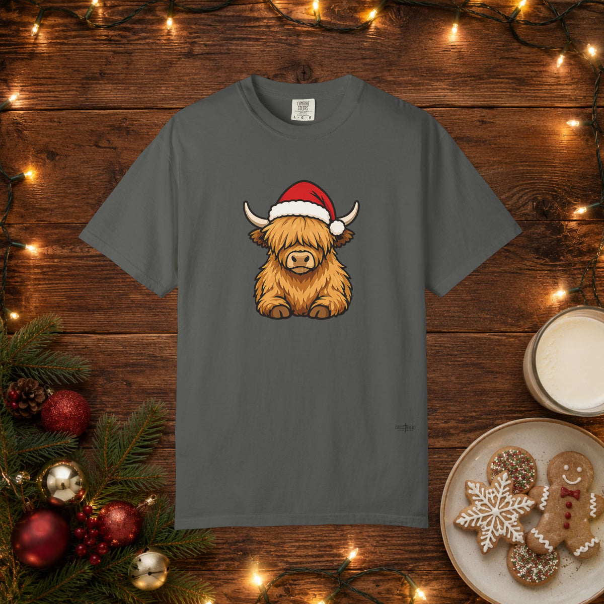 Highland Cow Santa Hat Comfort Colors Shirt