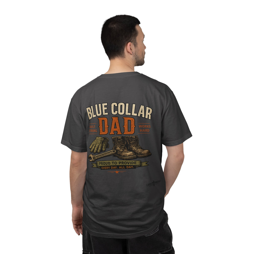 Blue Collar Dad T-Shirt — Vintage Work Gloves and Boots Design