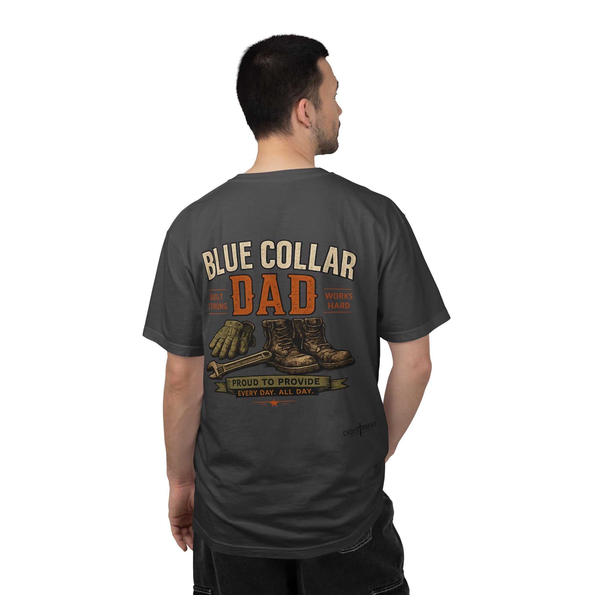 Blue Collar Dad T-Shirt — Vintage Work Gloves and Boots Design
