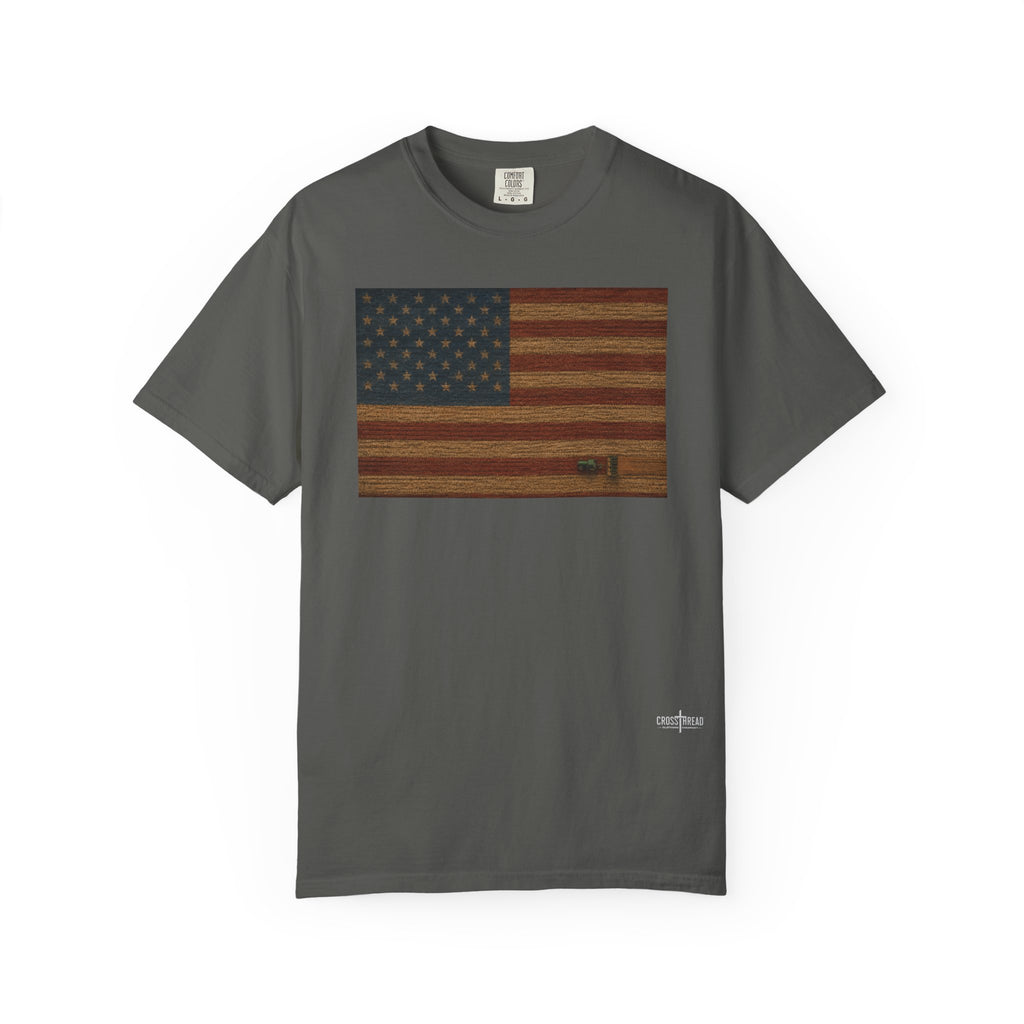 Patriotic Farmer Tractor T‑Shirt — American Flag Farm Tee