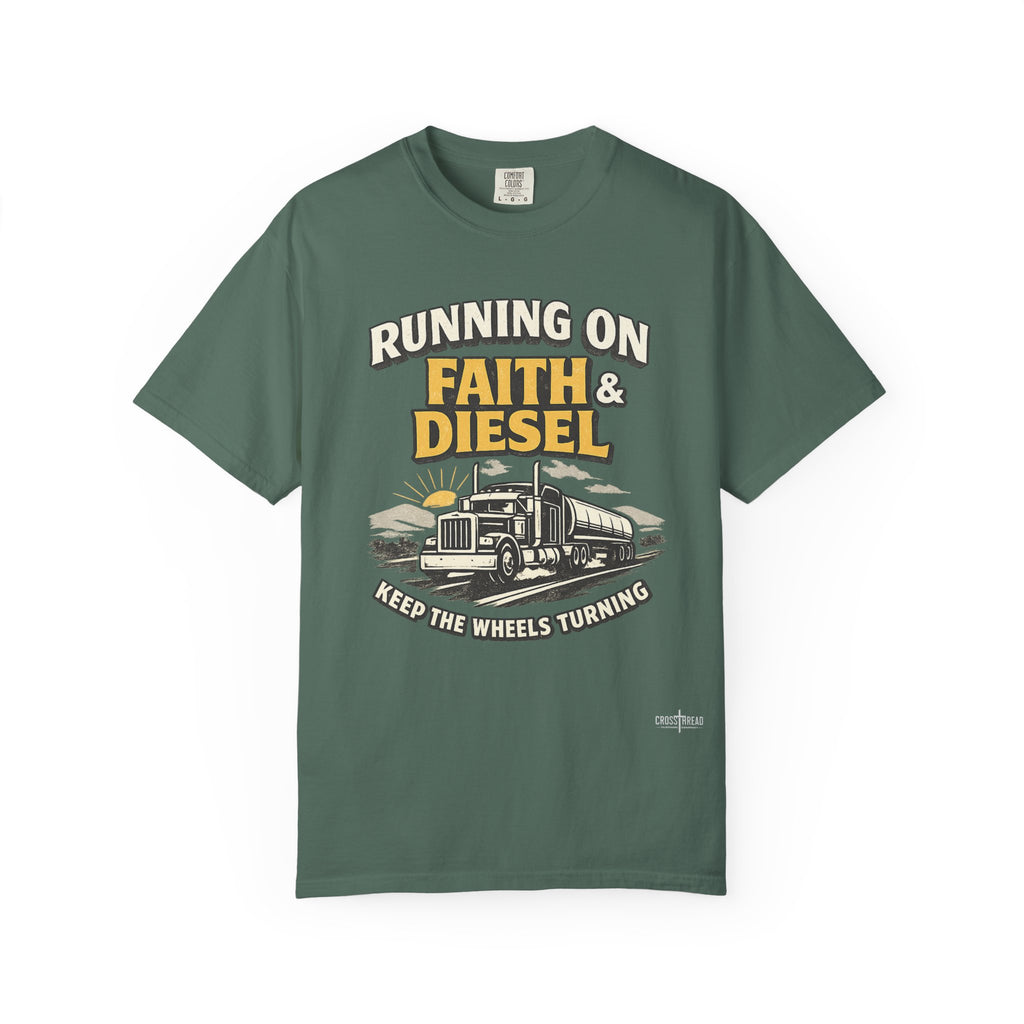 Running on Faith & Diesel T-Shirt — Trucker Semi Truck Graphic Tee