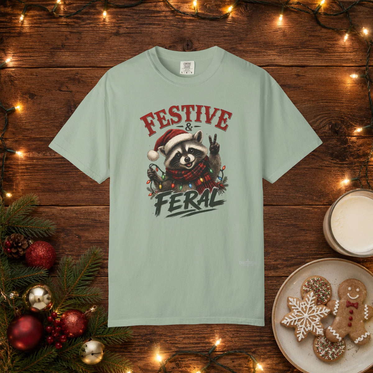 Festive & Feral Raccoon Christmas Comfort Colors T-Shirt