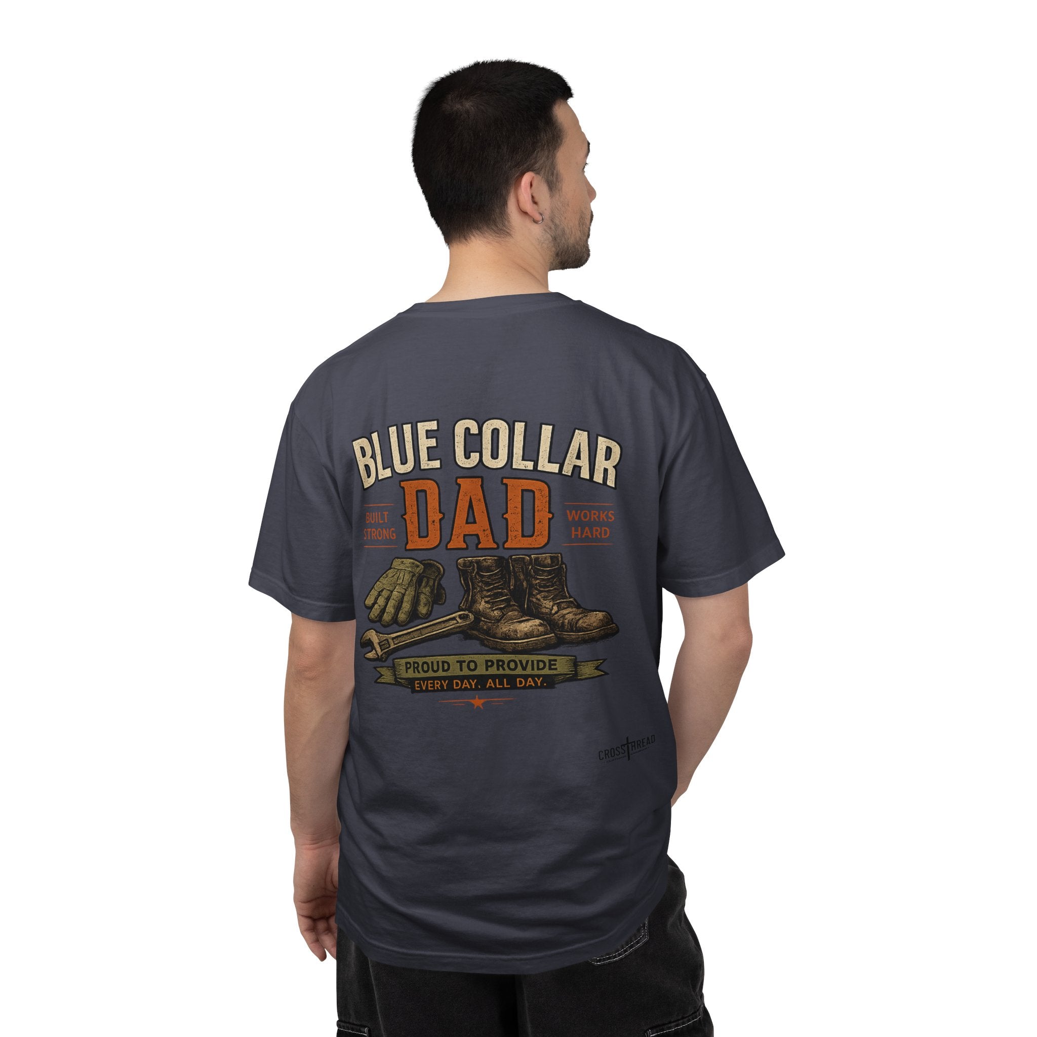 Blue Collar Dad T-Shirt — Vintage Work Gloves and Boots Design