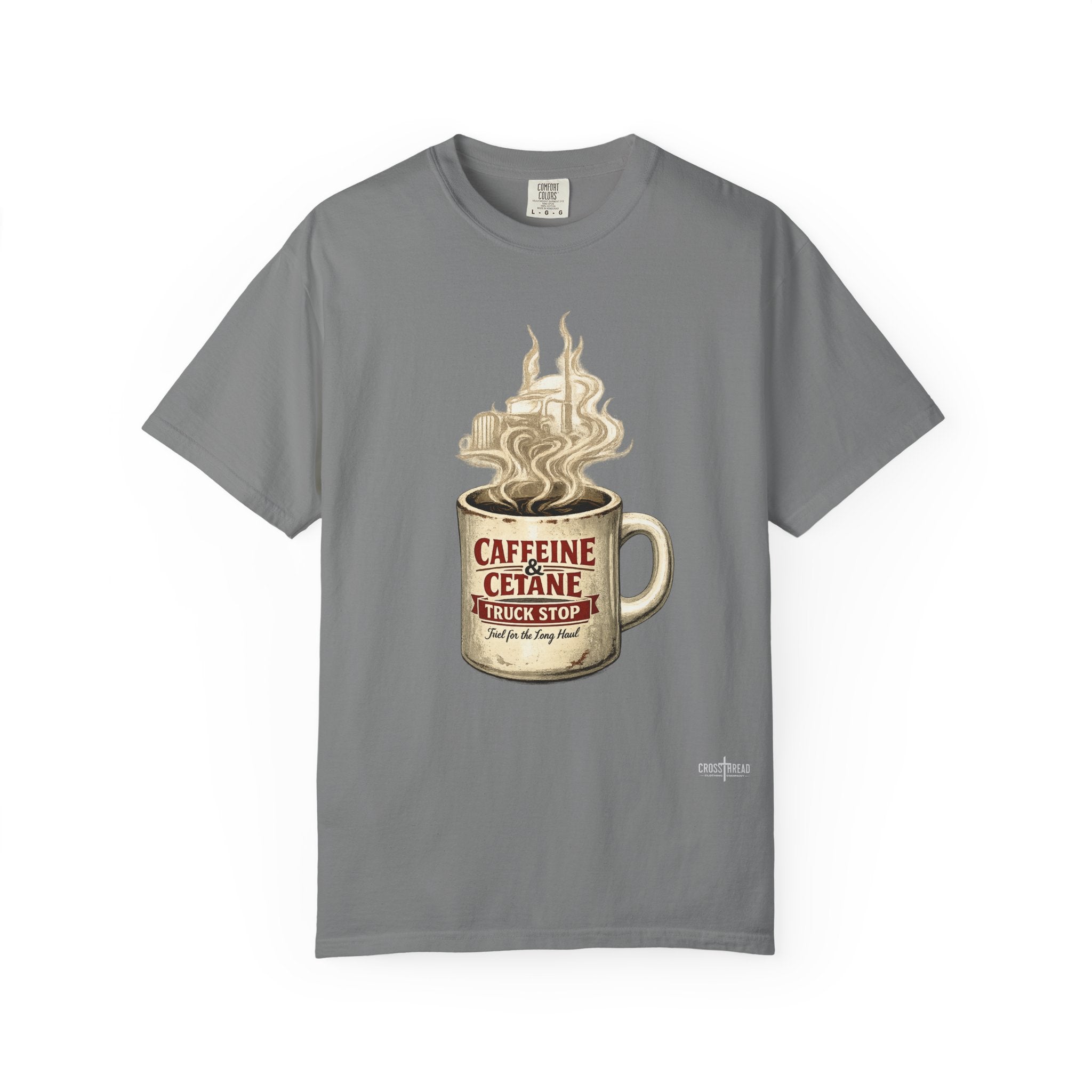 Coffee Mug Graphic T-Shirt — "Caffeine & Cetane" Vintage Coffee Design