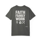 Faith Family Work T-Shirt — Inspirational Christian Men’s Tee