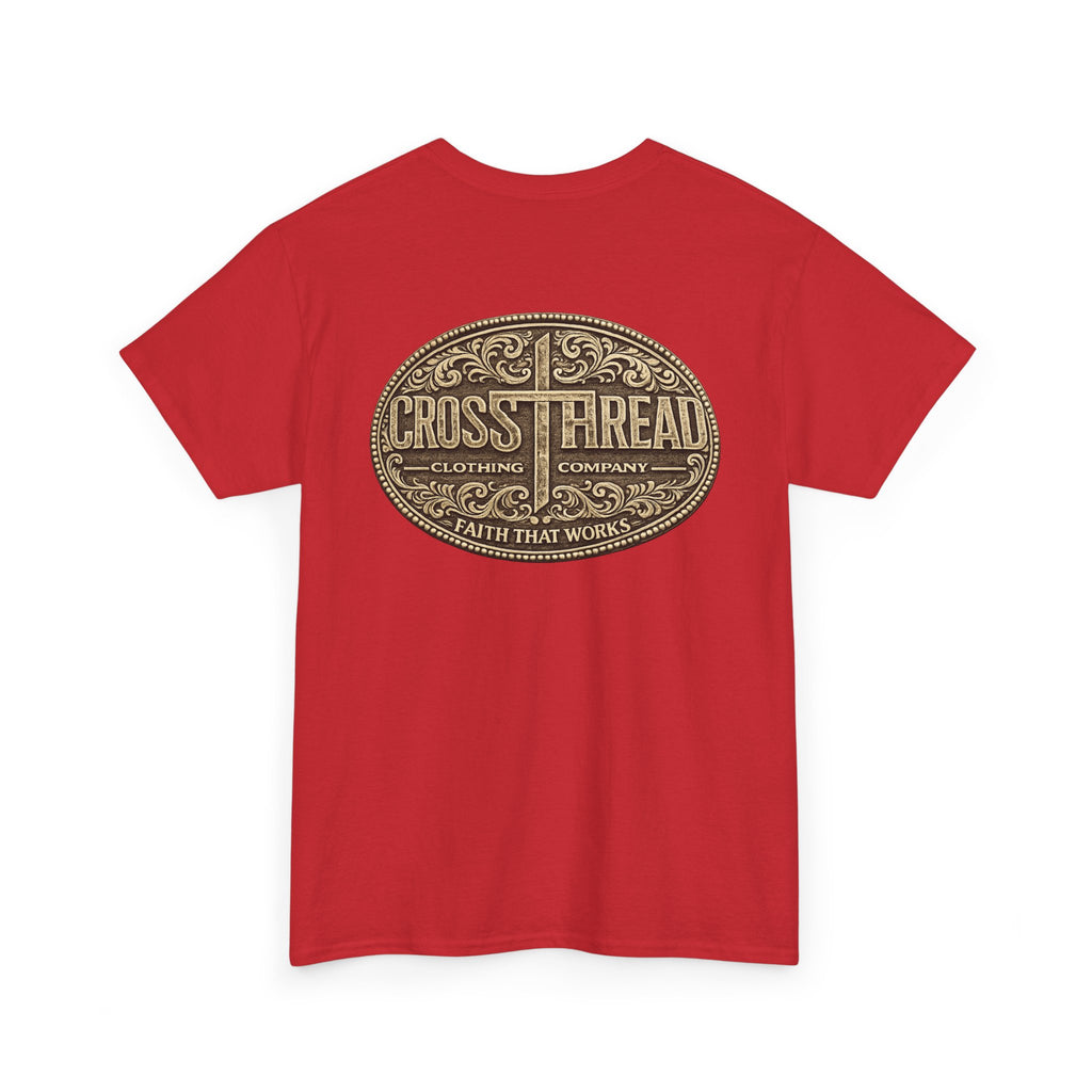 CrossThread Belt Buckle Logo Tee — Faith That Works Cotton T-Shirt