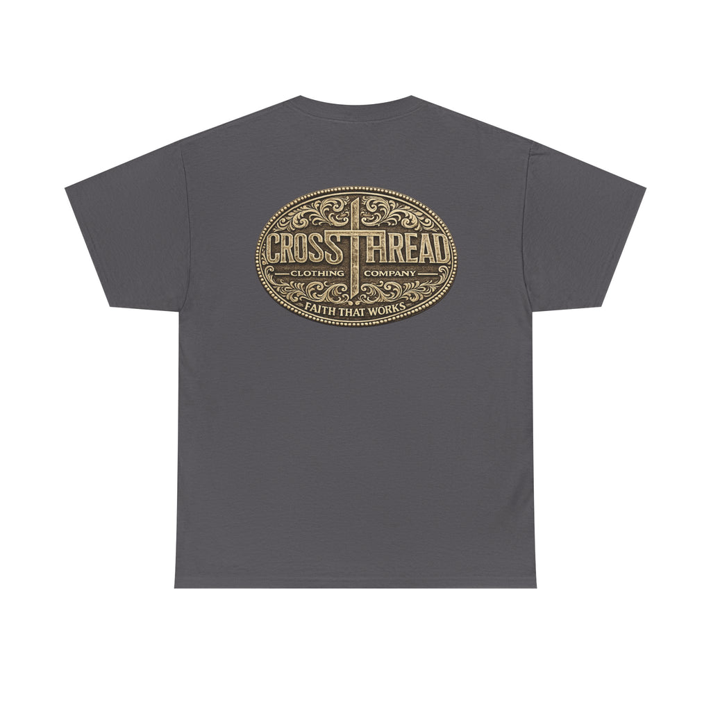 CrossThread Belt Buckle Logo Tee — Faith That Works Cotton T-Shirt