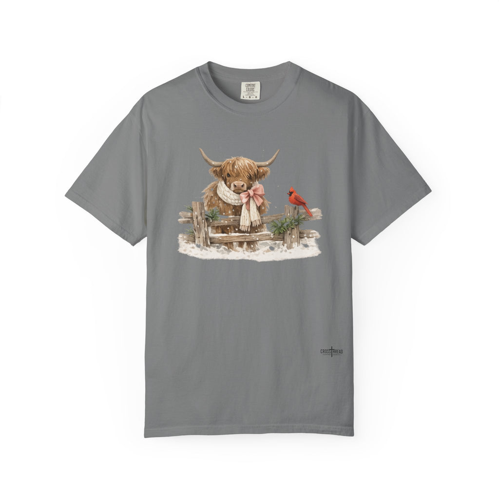 Highland Cow and Cardinal Comfort Colors Shirt