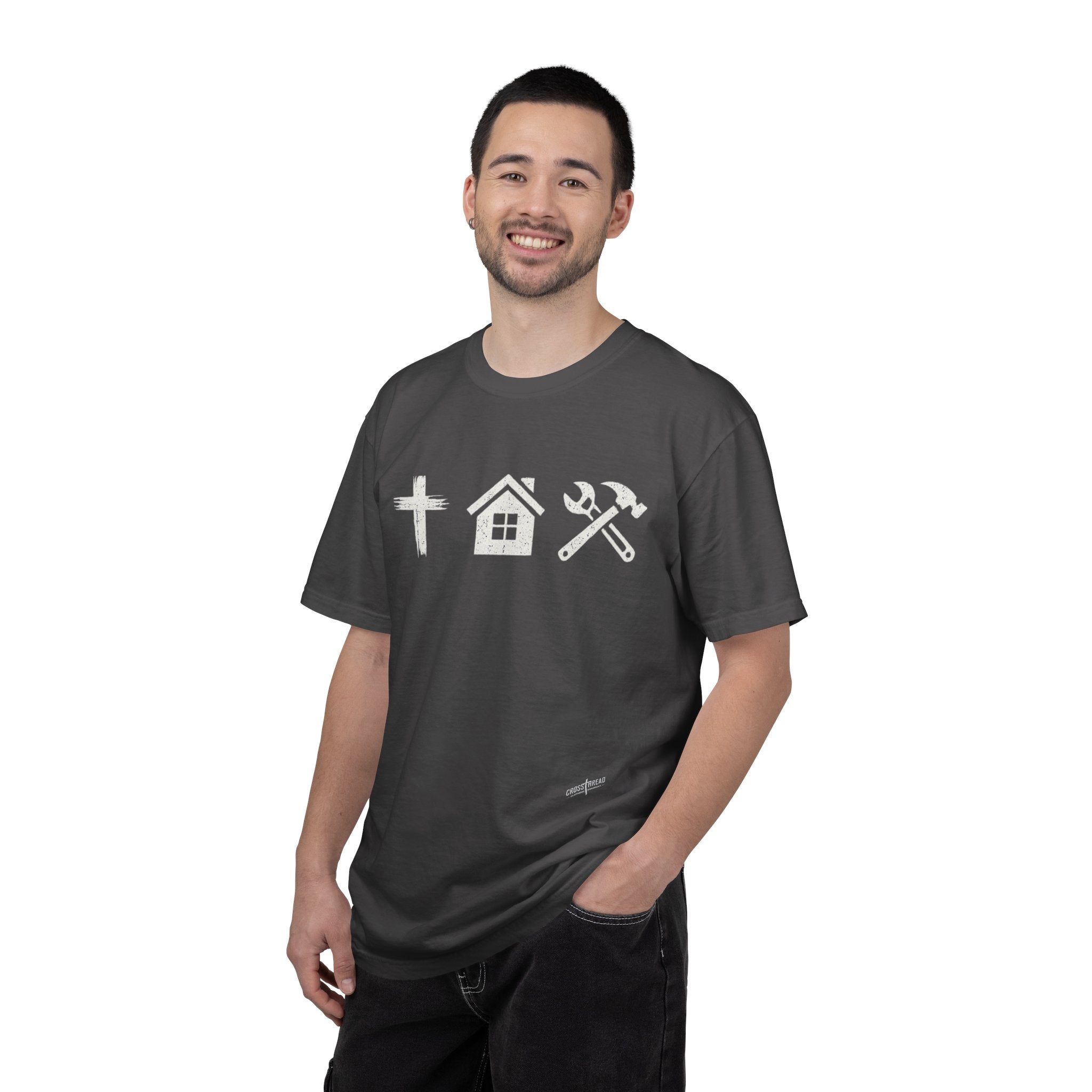 Faith Family Work T-Shirt — Inspirational Christian Men’s Tee