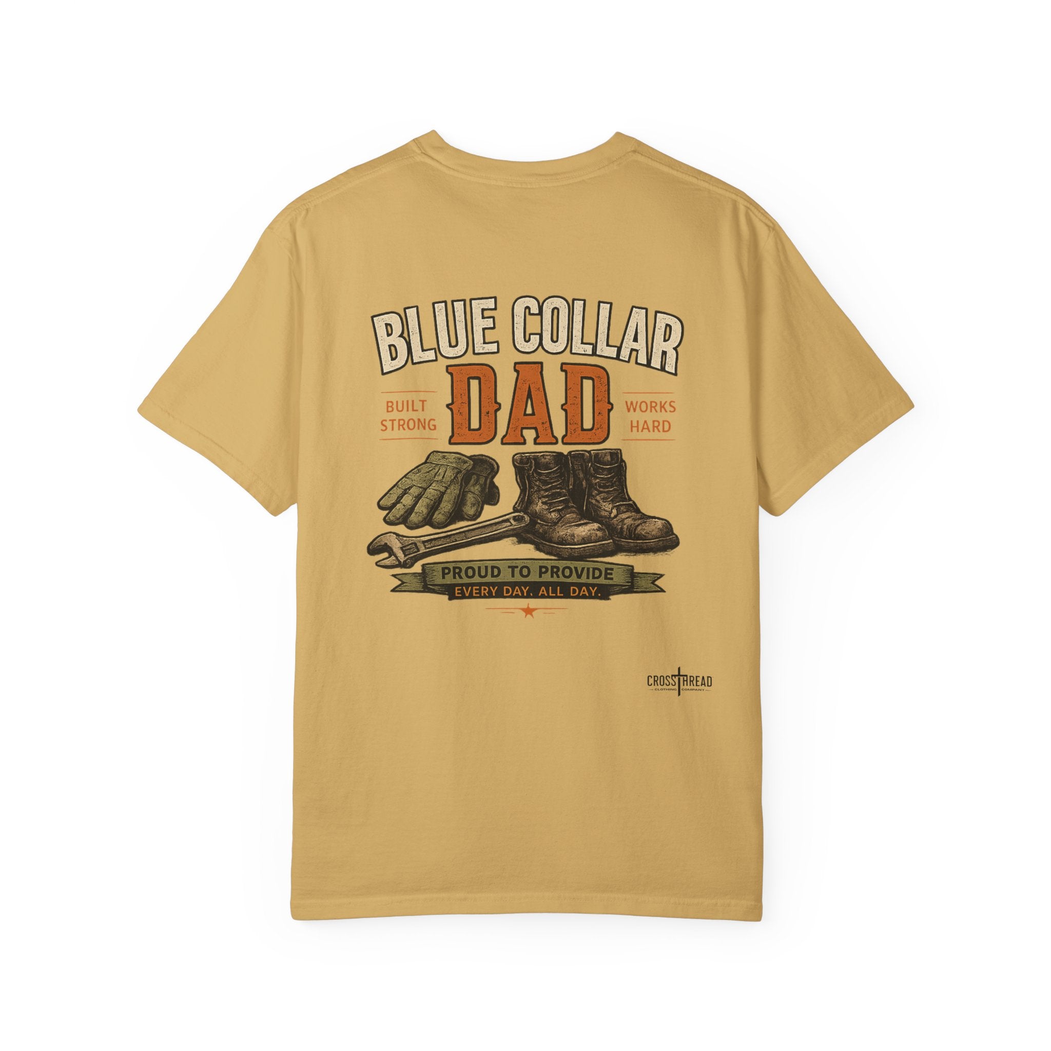Blue Collar Dad T-Shirt — Vintage Work Gloves and Boots Design