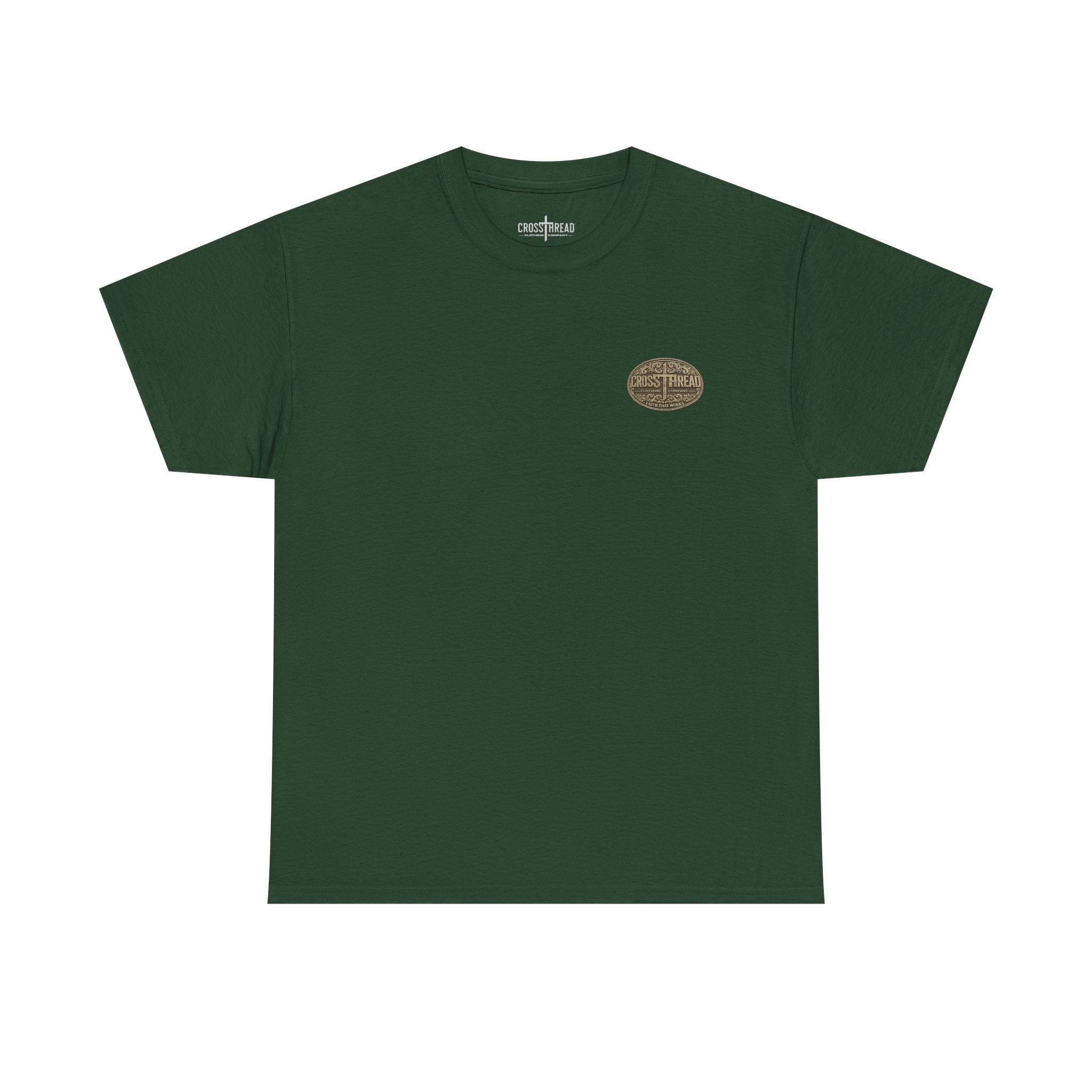 CrossThread Belt Buckle Logo Tee — Faith That Works Cotton T-Shirt