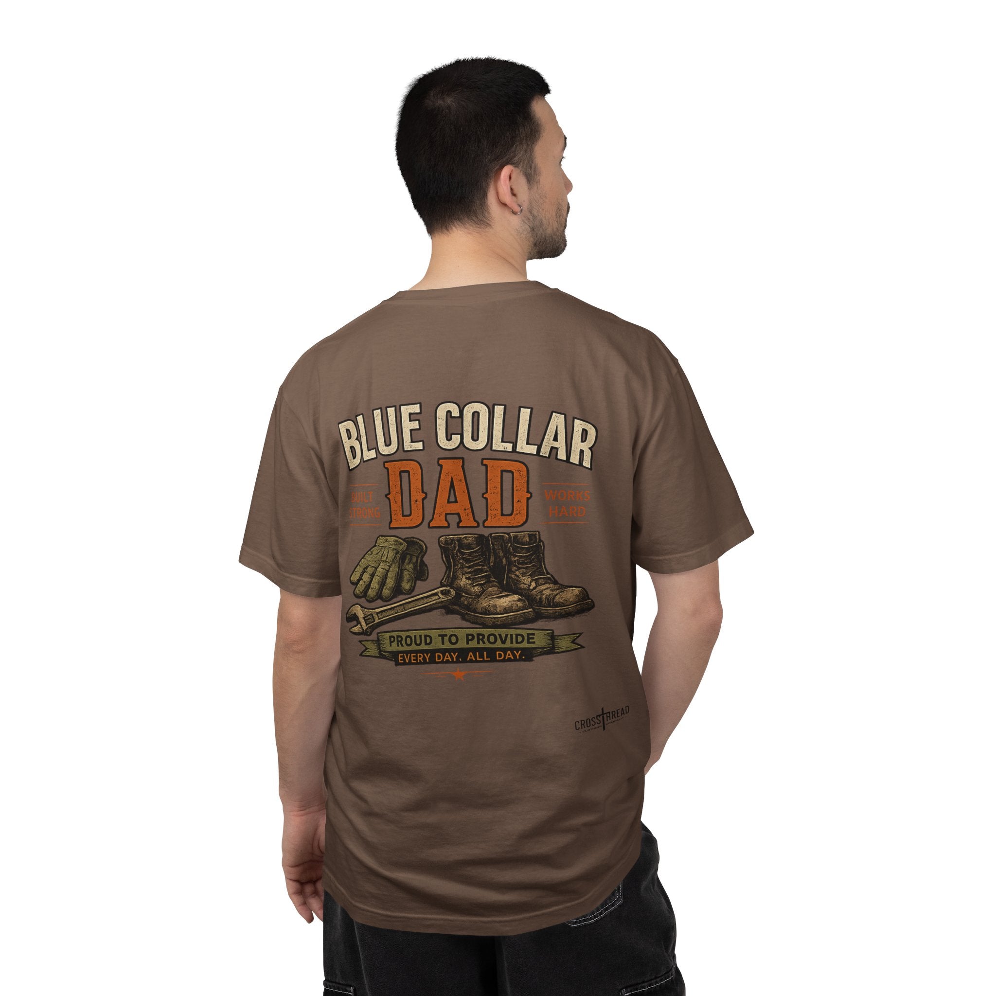 Blue Collar Dad T-Shirt — Vintage Work Gloves and Boots Design