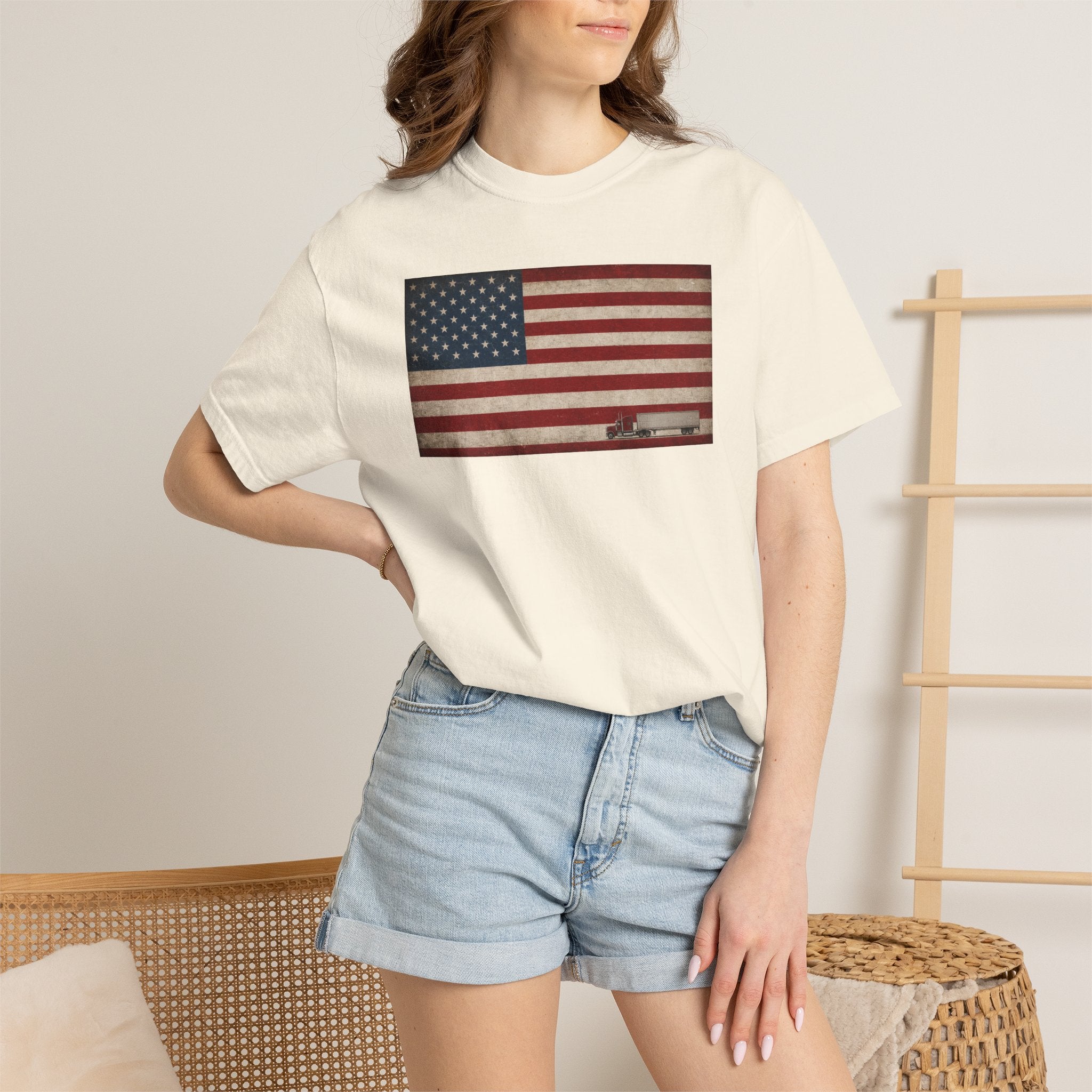 American Flag Big Rig Trucker T-Shirt — Patriotic Semi Truck Tee