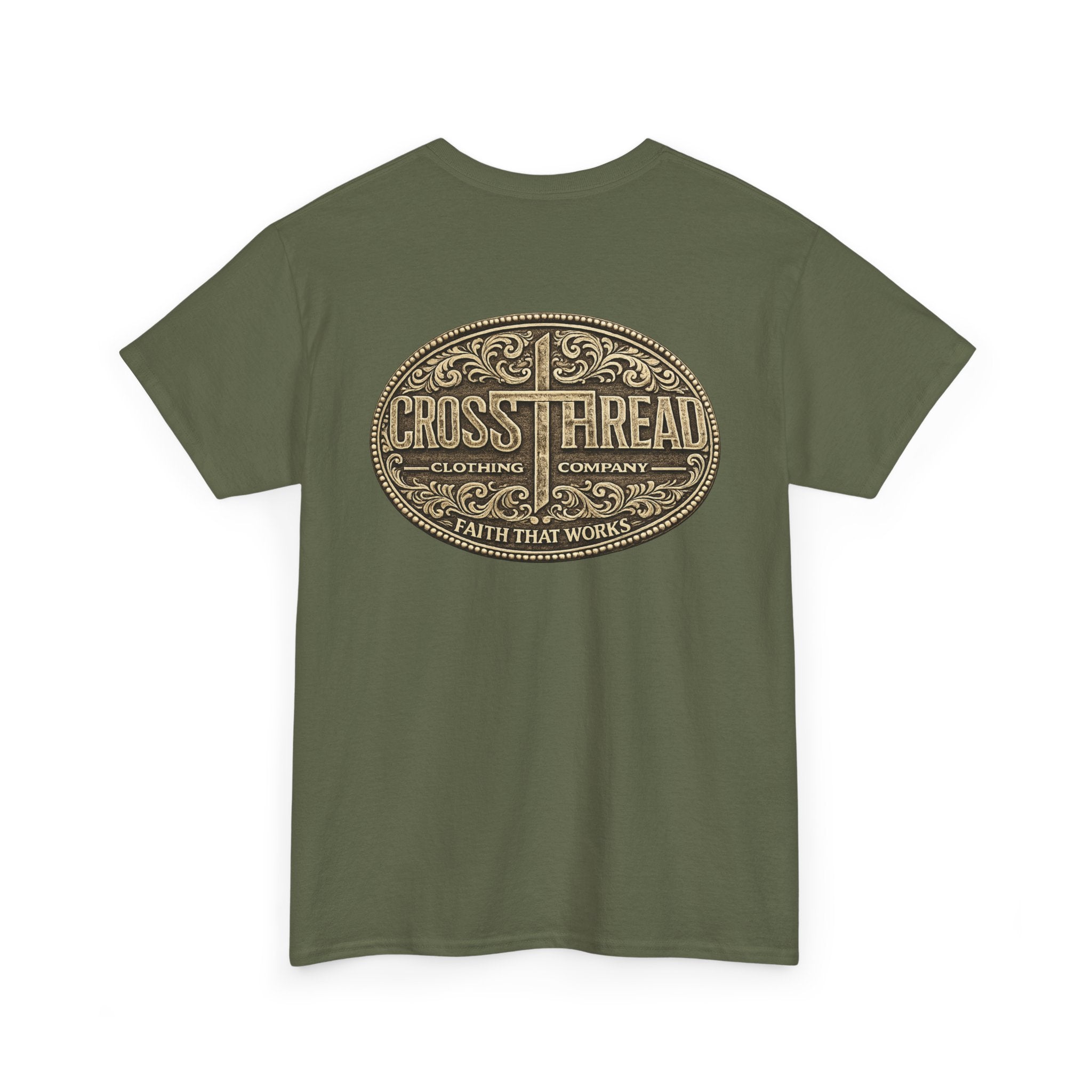 CrossThread Belt Buckle Logo Tee — Faith That Works Cotton T-Shirt