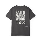 Faith Family Work T-Shirt — Inspirational Christian Men’s Tee