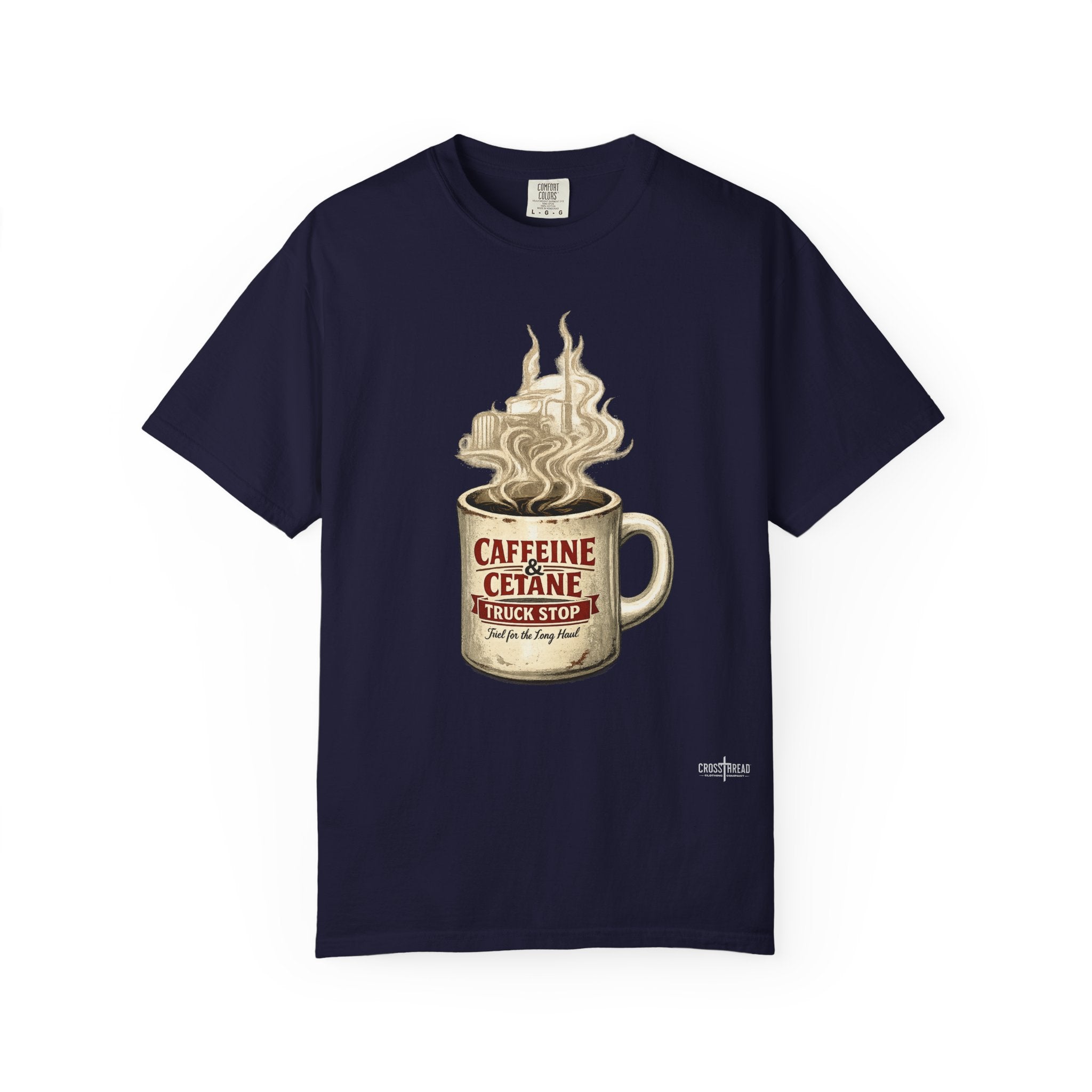 Coffee Mug Graphic T-Shirt — "Caffeine & Cetane" Vintage Coffee Design