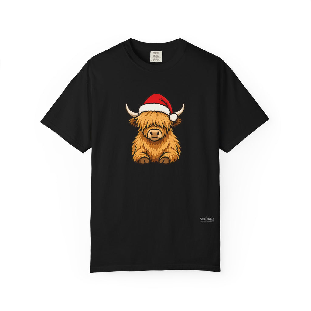 Highland Cow Santa Hat Comfort Colors Shirt