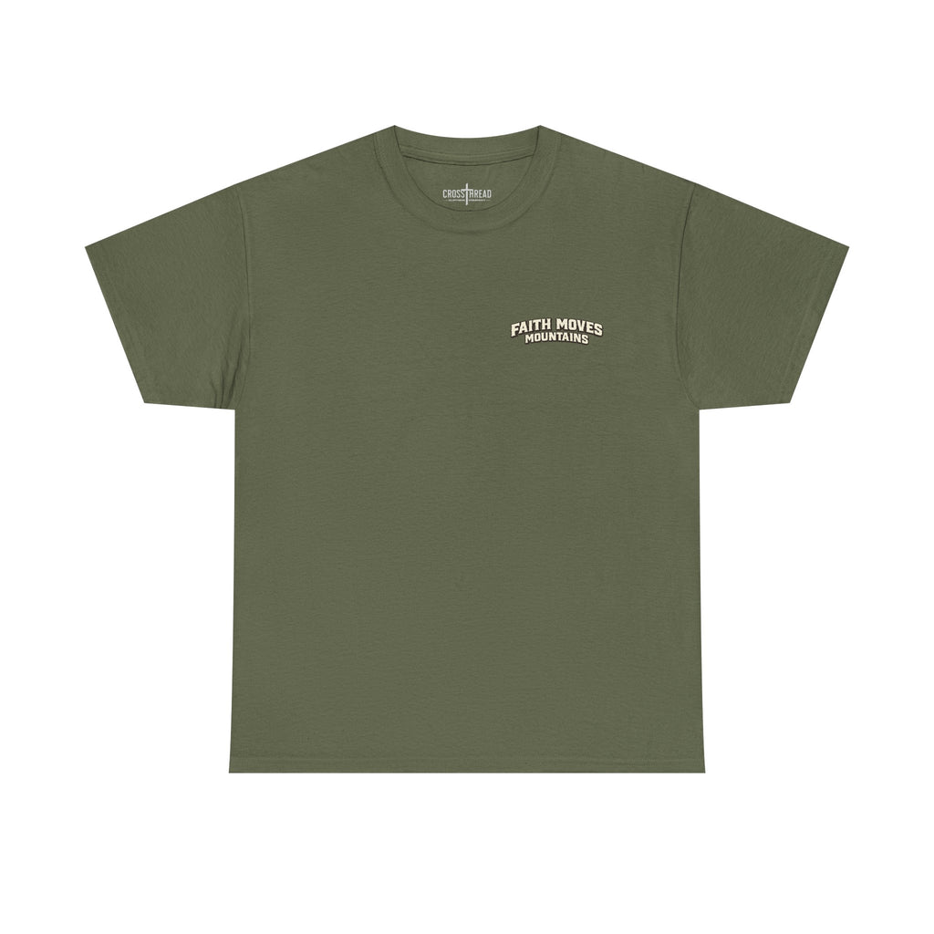 Faith Moves Mountains T‑Shirt — Inspirational Mountain & Bulldozer Graphic Tee