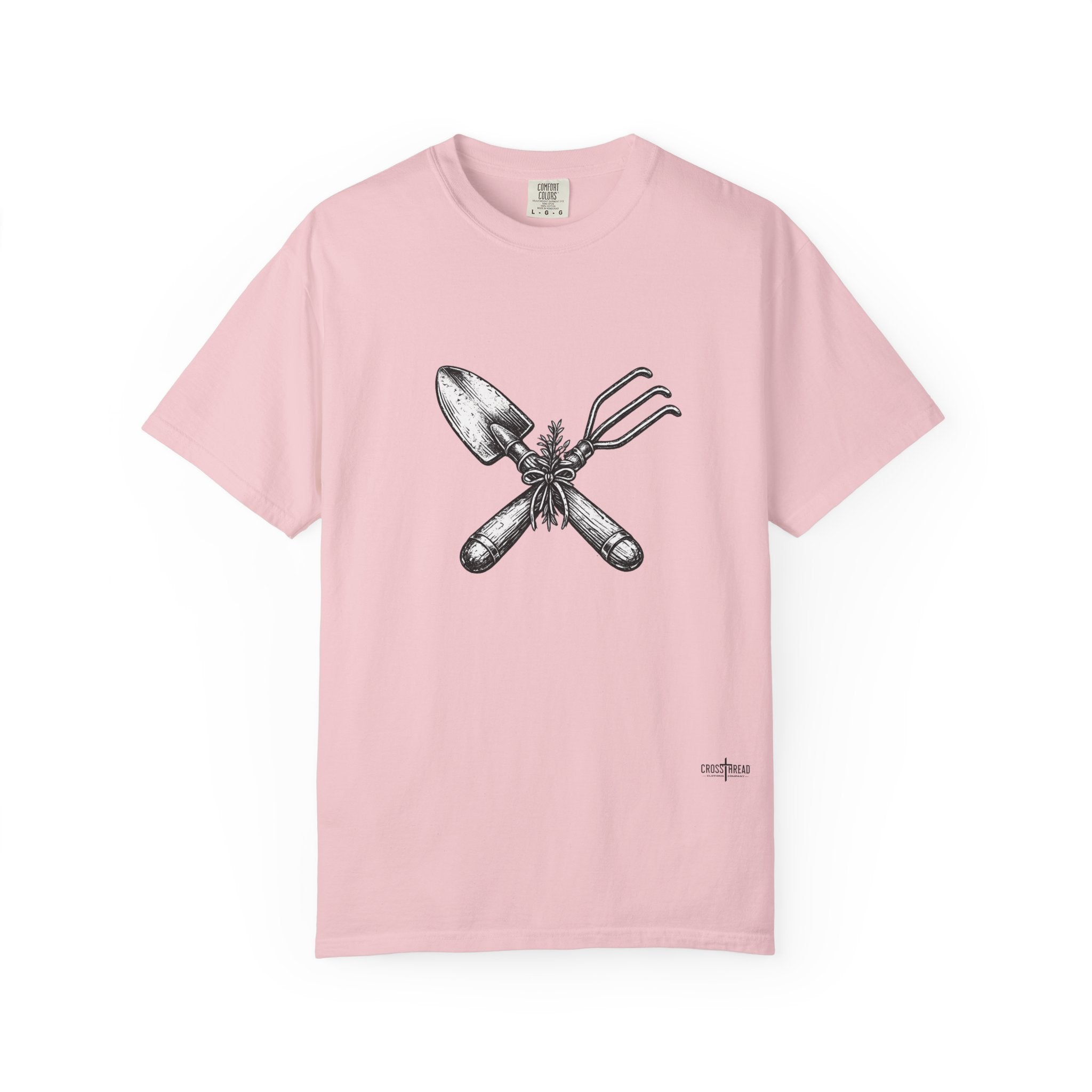 Gardener Crossed Trowel & Cultivator Tee — Vintage Gardening Tool Graphic Shirt