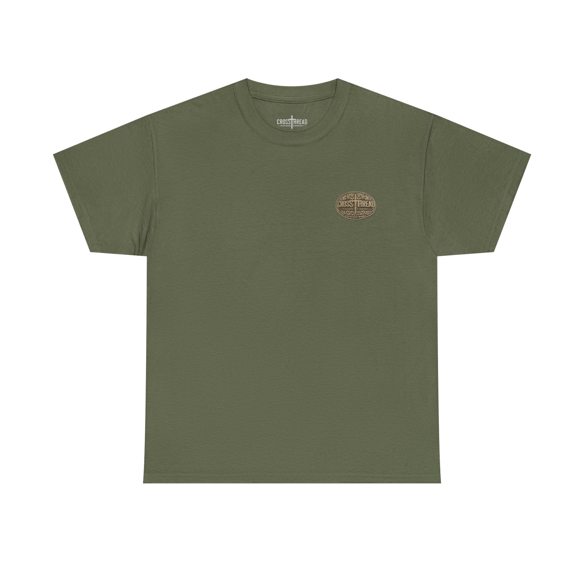 CrossThread Belt Buckle Logo Tee — Faith That Works Cotton T-Shirt