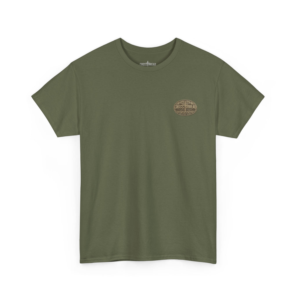 CrossThread Belt Buckle Logo Tee — Faith That Works Cotton T-Shirt