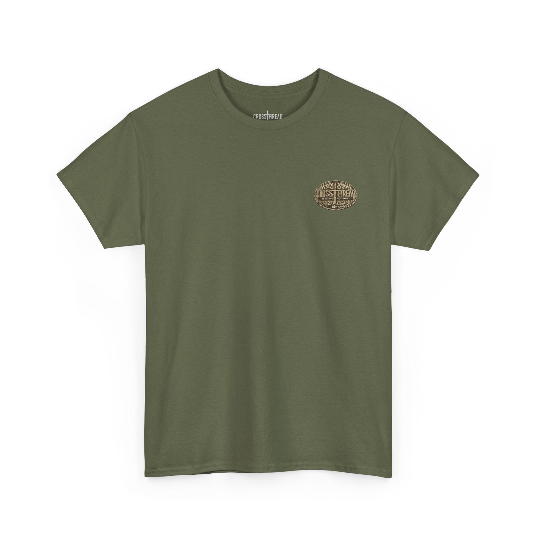 CrossThread Belt Buckle Logo Tee — Faith That Works Cotton T-Shirt
