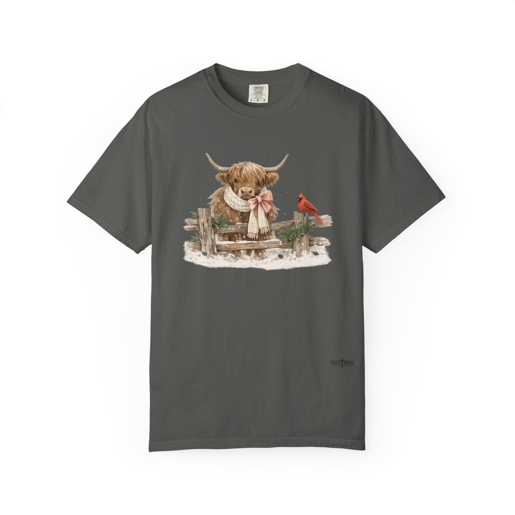 Highland Cow and Cardinal Comfort Colors Shirt