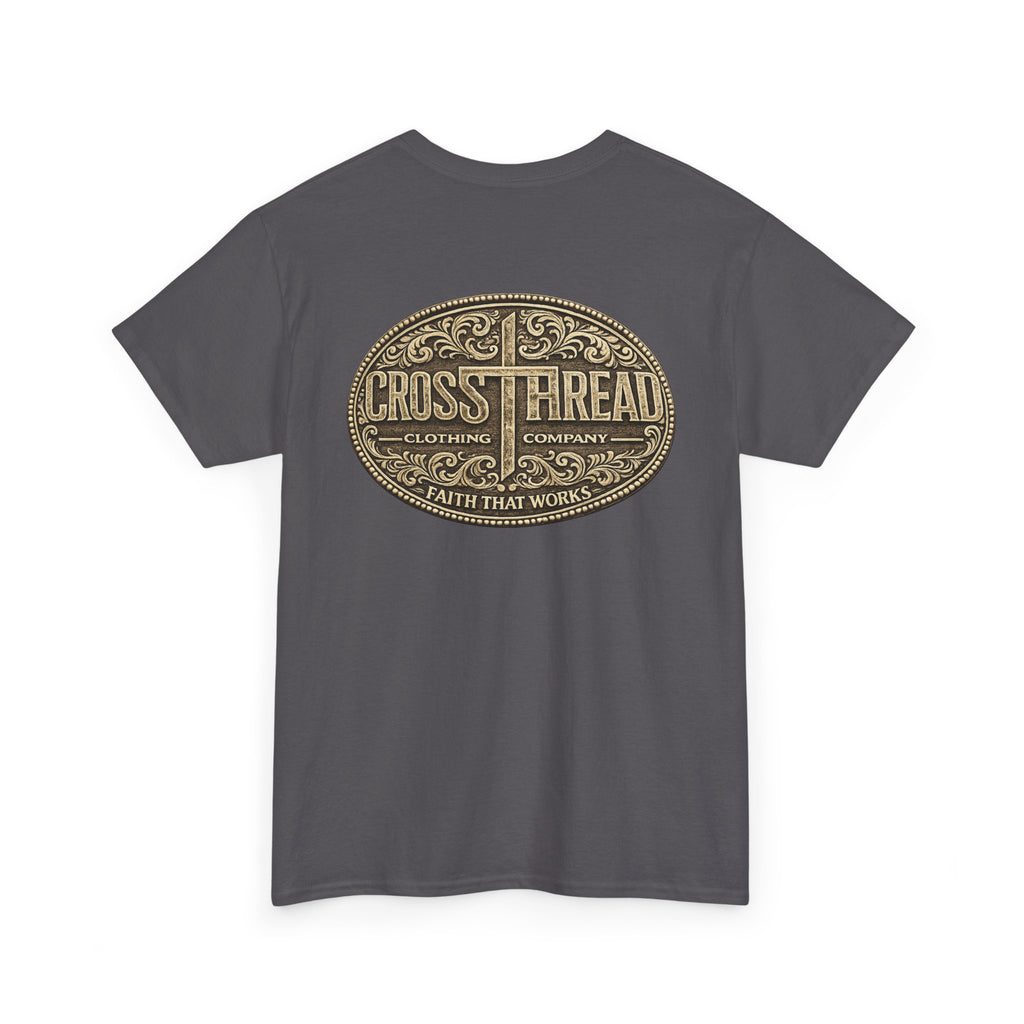 CrossThread Belt Buckle Logo Tee — Faith That Works Cotton T-Shirt